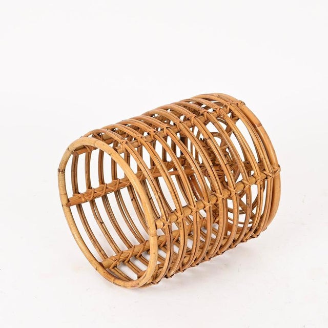 Rattan and Wicker Round Pouf Stool attributed to Tito Agnoli, Italy, 1960s For Sale - Image 10 of 12