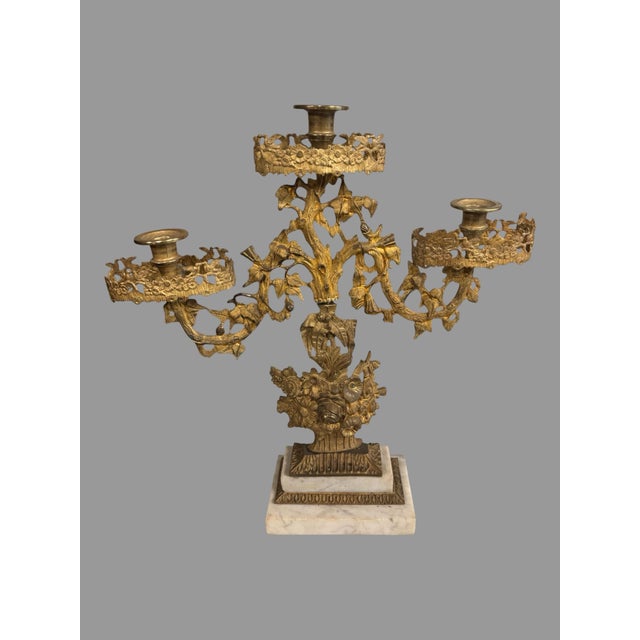Pair of Victorian 3 Arm Figural Girandole Candelabra With Baskets of Flowers For Sale - Image 6 of 8