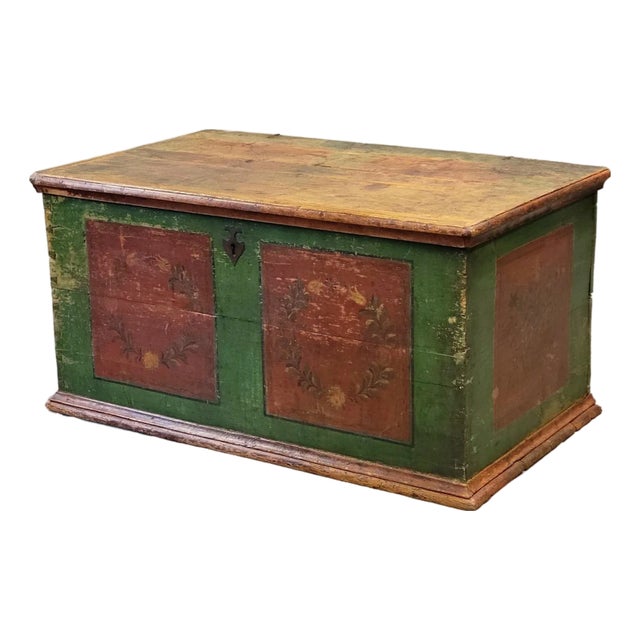 Antique Eastern European Pine Blanket Chest With Original Paint For Sale