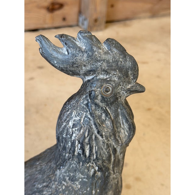 Vintage French Style Cast Iron Rooster Garden Statue With Wrought Iron Floral Base For Sale - Image 9 of 12