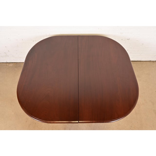 Reeder of London Antique English Regency Carved Mahogany Pedestal Extension Dining Table, Newly Restored For Sale - Image 9 of 14