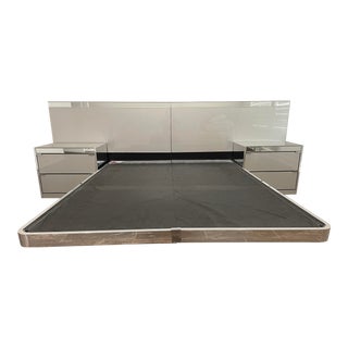 Contemporary Chrome Platform Bed with Nightstands For Sale