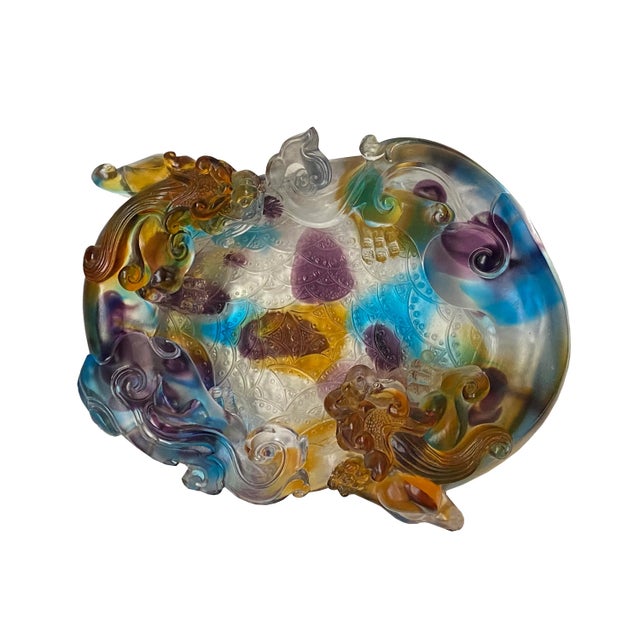 Glass Chinese Liuli Crystal Glass Pate-De-Verre Pixiu Bowl Display Figure For Sale - Image 7 of 10