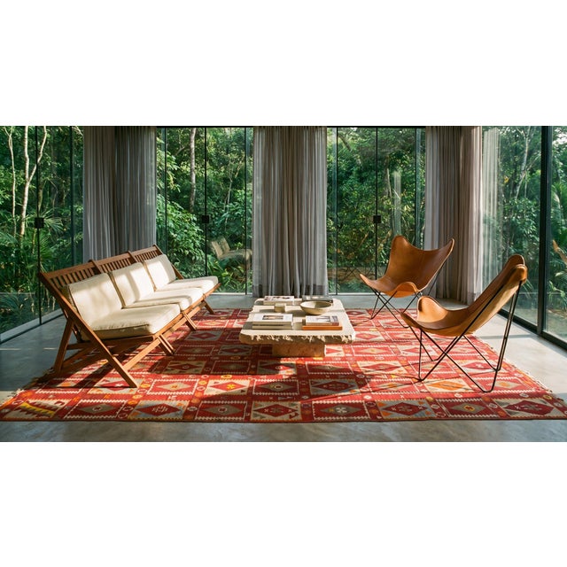 Red 1900s Red Diamond Tribal Antique Turkish Oushak Flat-Weave Rug 6'6" X 11' Wool Carpet For Sale - Image 8 of 9