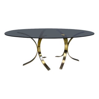 Vintage Brass Oval Glass Dining Table, 1970s For Sale