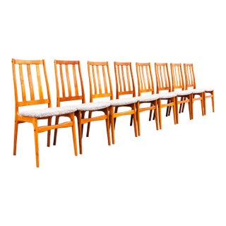 1970s Restored Danish Modern Solid Teak Slat Back Dining Chairs For Sale