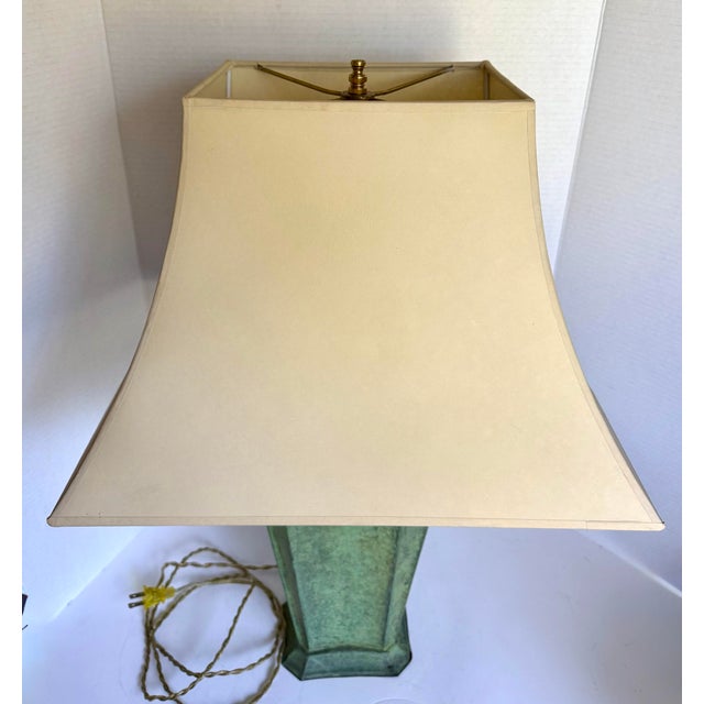 Late 20th Century Vintage Verdigris Metal Table Lamp With Faceted Base & Tapered Shade For Sale - Image 5 of 12
