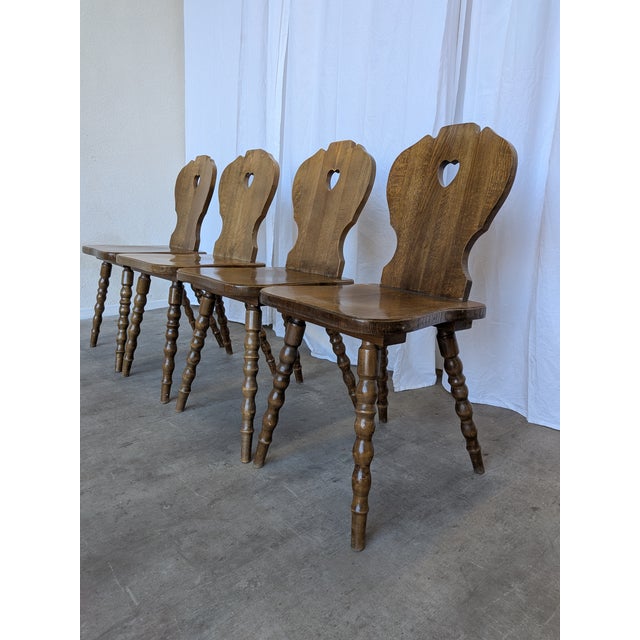 Vintage Tyrolean Farmhouse Heart Cutout Wooden Dining Chairs, 1970s, Set of 4 For Sale - Image 11 of 18