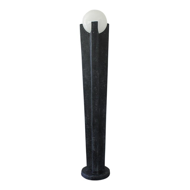 Vintage Postmodern Faux Stone Floor Lamp With Globe Shade – Retro 80's Statement Lighting For Sale