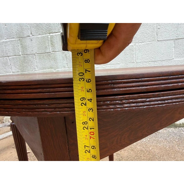 Antique Half Moon Tiger Oak Demi Lune Single Drawer Console Table For Sale - Image 13 of 15