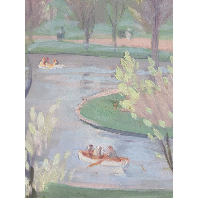 Lester George Hornby 1940's Oil Painting Boston Public Garden Cityscape For Sale - Image 4 of 18