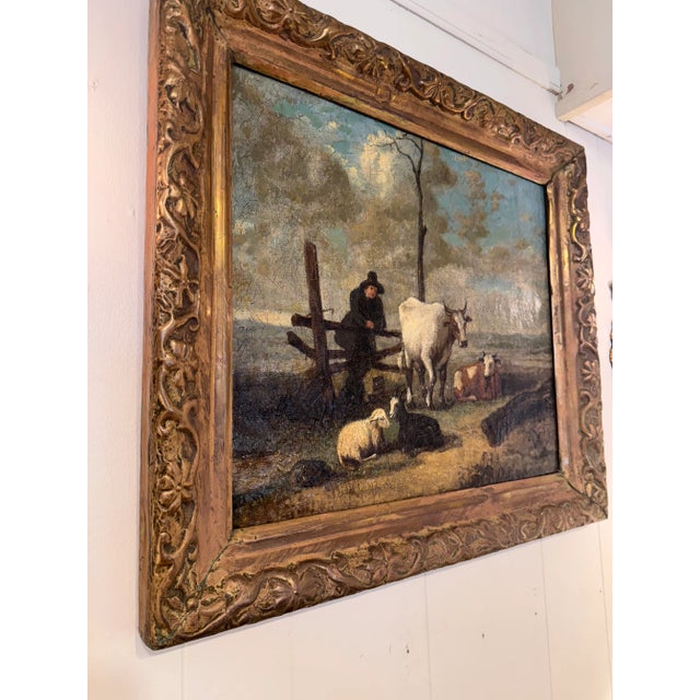 French Country English Farmscape Oil on Canvas For Sale - Image 3 of 9