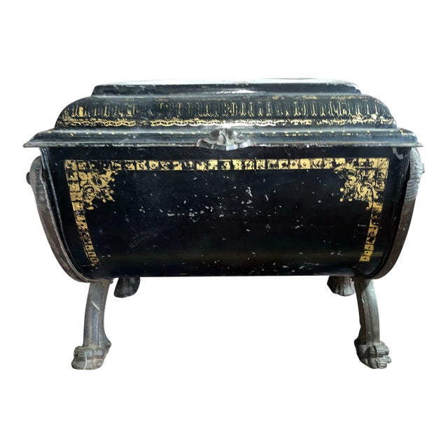Antique Hand Painted German Firewood Holder Coal Scuttle For Sale