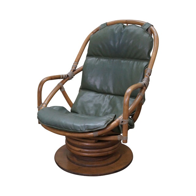 Vintage Rattan Bamboo Swivel Lounge Chair Chairish