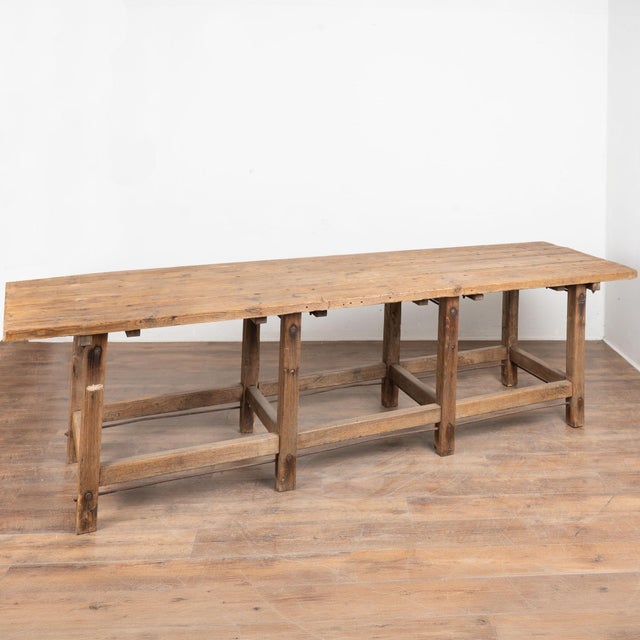 19th Century Long Rustic Work Console Table Kitchen Island For Sale - Image 14 of 14