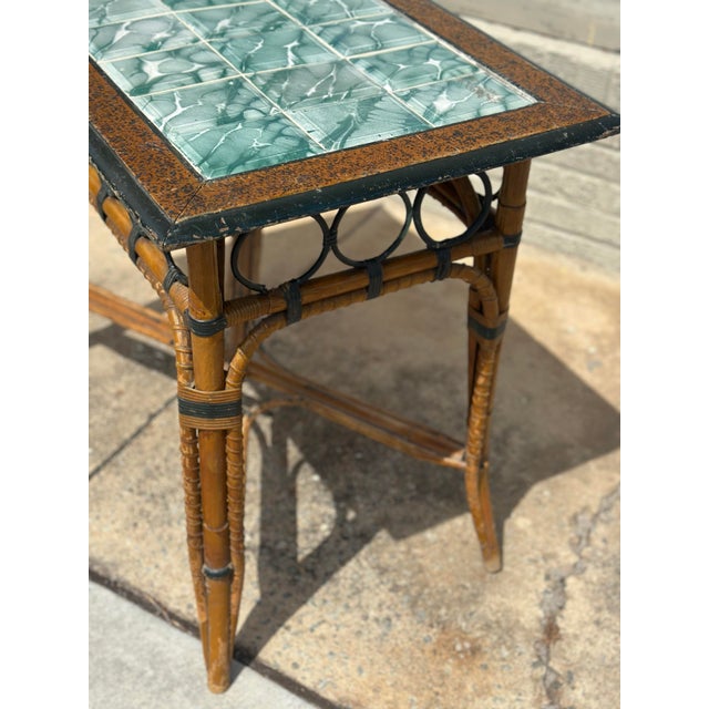 1920s British Colonial Antique Tile Top Bamboo Table For Sale - Image 5 of 8