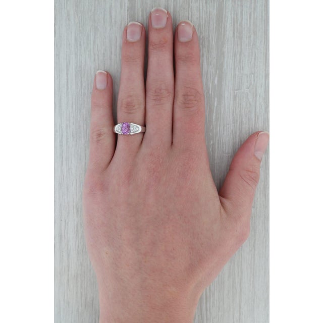 Metal 1.69ctw Oval Pink Kunzite Diamond Ring 14k White Gold Size 7.25 For Sale - Image 7 of 8