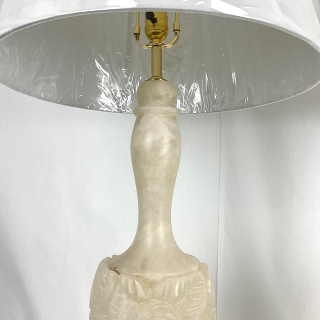 Vintage Carved Natural Alabaster Floral Lamps - a Pair For Sale - Image 11 of 12