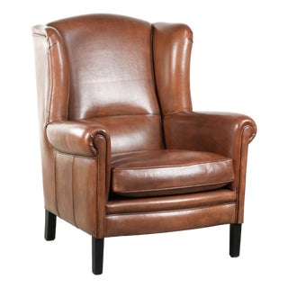 Large Wing Chair in Sheepskin Leather For Sale