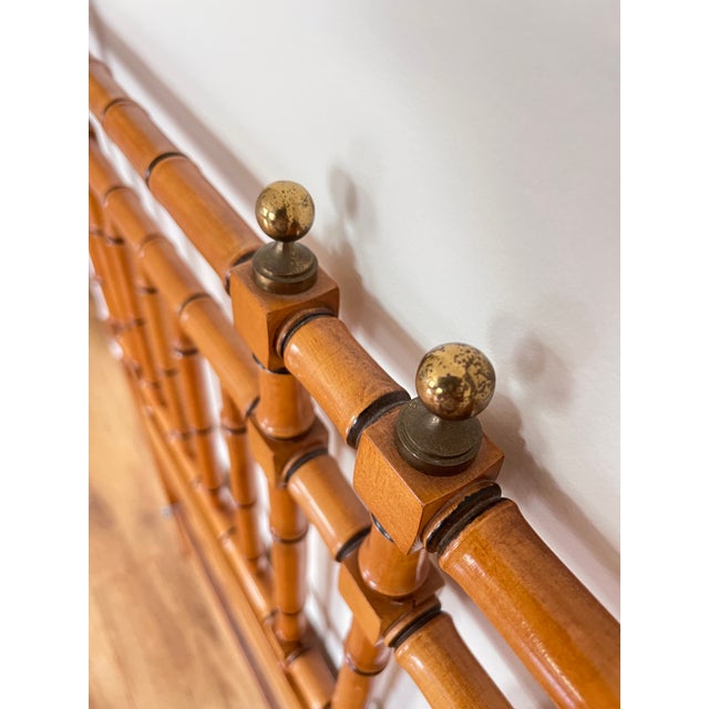 Mid 20th Century 1960s Chinese Chippendale Faux Bamboo Queen Headboard With Brass Finials For Sale - Image 5 of 8
