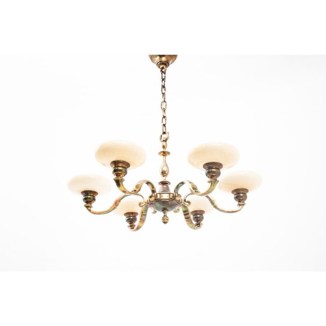 Vintage Brass Chandelier, Western Europe, 1940s For Sale - Image 6 of 7