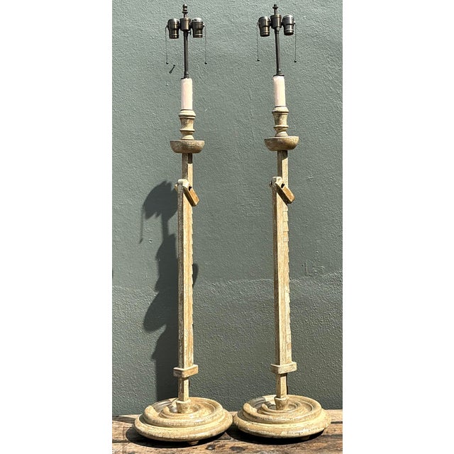 Beige Vintage Patinated Extendable Floor Lamps - A Pair For Sale - Image 8 of 12