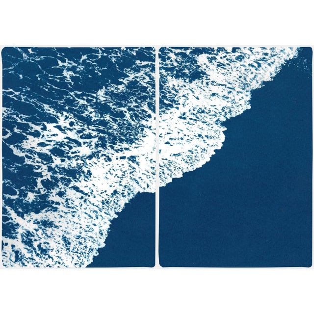 2020 "Deep Blue Sandy Shore" Contemporary Cyanotype on Watercolor Paper of White and Blue Seascape by Kind of Cyan - Set of 2 For Sale
