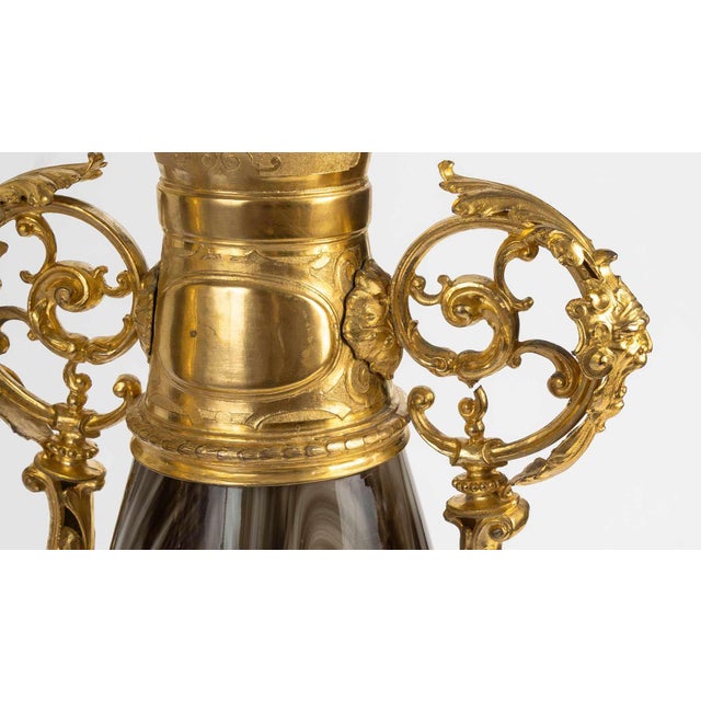 Glass Napoleon III Vases in Opaline Glass and Gilded Regule, 1800s, Set of 2 For Sale - Image 7 of 8