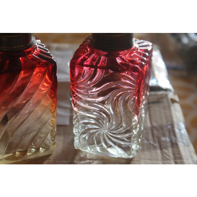 Rose 19th Century French Rose Teinte Crystal Oil Kerosene Table Lamps in the Style of Baccarat- Set of 3 For Sale - Image 8 of 13