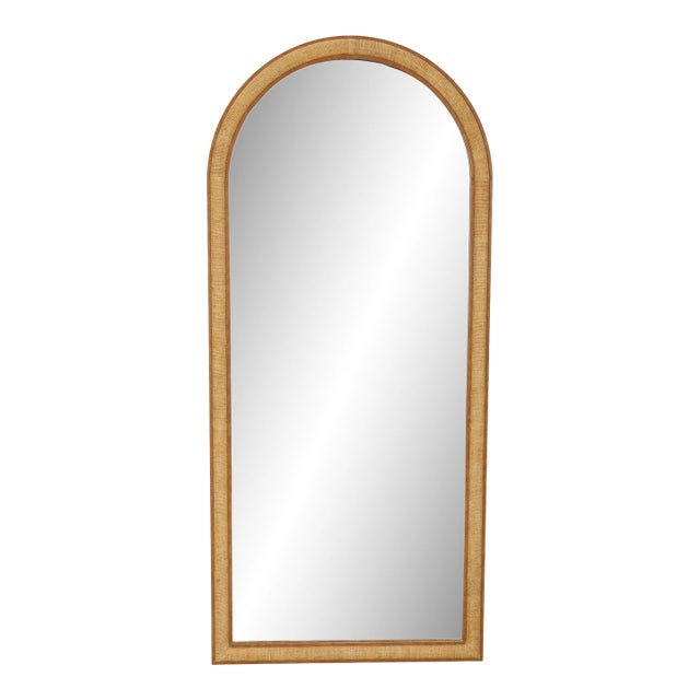 2020s Natural Raffia Arched Floor Mirror For Sale - Image 5 of 5