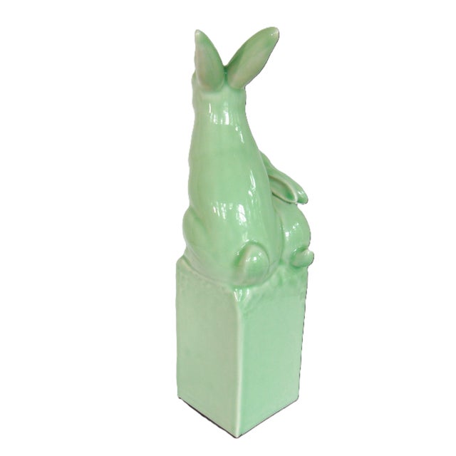 Glazed Celadon Rabbits Sculpture 14"h For Sale - Image 10 of 10