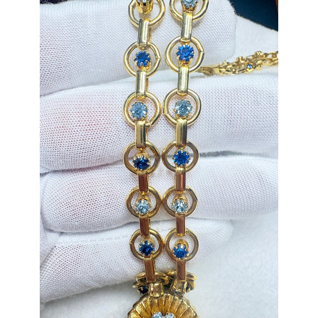Vintage Alexis Kirk Style Faceted Blue Sunburst Necklace W/ Original Chain Set For Sale - Image 4 of 17