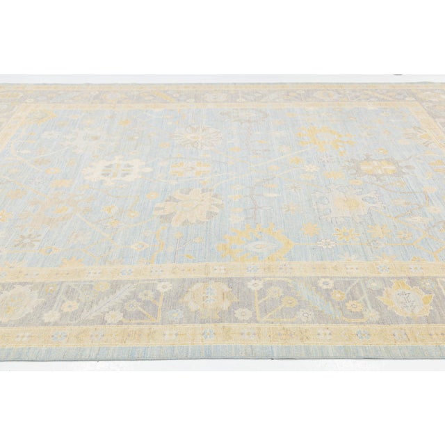 Modern Oushak Style Hand-Knotted Wool Rug - Pastel Blue, Gold & Ivory 9x12 For Sale - Image 4 of 10