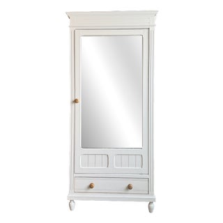 Antique White Mirrored Wardrobe, 1890s For Sale