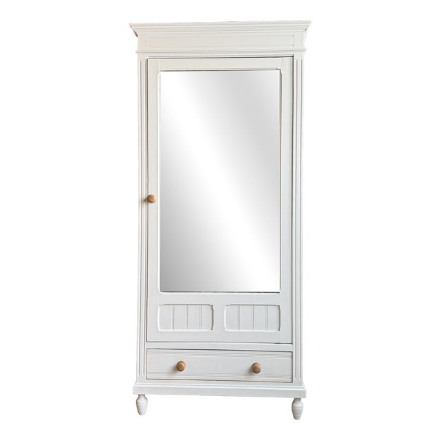 Antique White Mirrored Wardrobe, 1890s For Sale