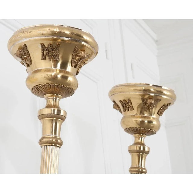French 19th Century Brass Altar Torch Lamps - A Pair For Sale In Baton Rouge - Image 6 of 12