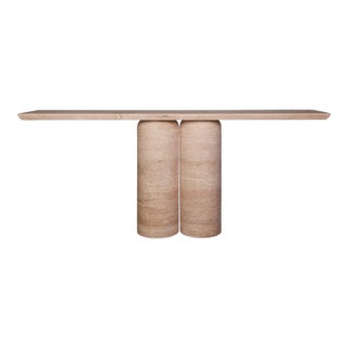 Bullet Leg Travertine Console Table For Sale