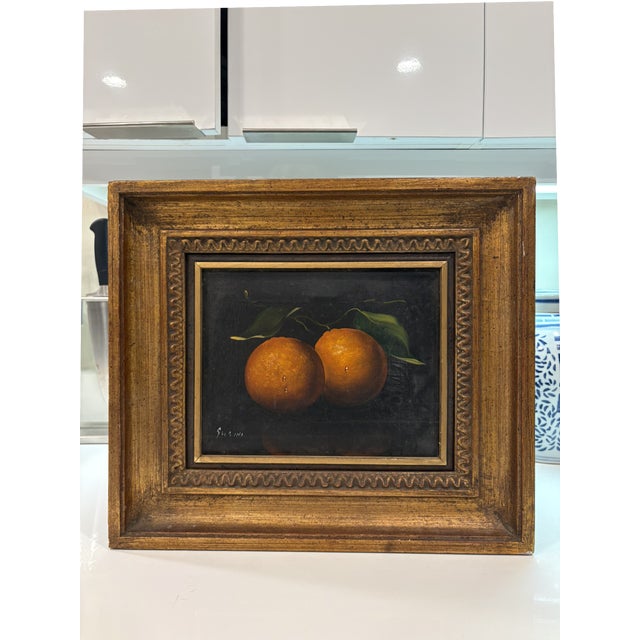 Still Life Vintage Oil Painting of Oranges in Gilt Wood Frame For Sale - Image 10 of 14