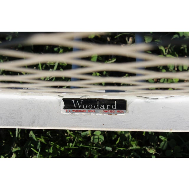Vintage Lee L. Woodard & Sons Wrought Iron White Patio Set—A Table and Four Chairs For Sale - Image 18 of 18