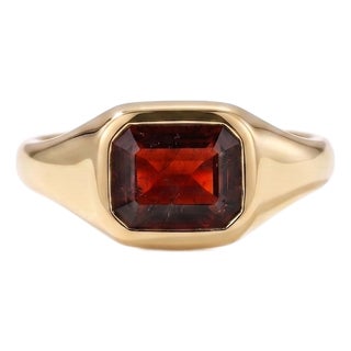 18k Gold Plated Garnet Signet Ring • East West Set Gemstone Ring • Dainty Minimalist Birthstone Ring Us 7 For Sale