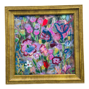 1970s Contemporary Abstract Pink Floral Painting by Mariana Shulga