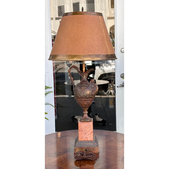 Antique Patinated Bronze Earn Form Marble Lamp With Custom Shade.