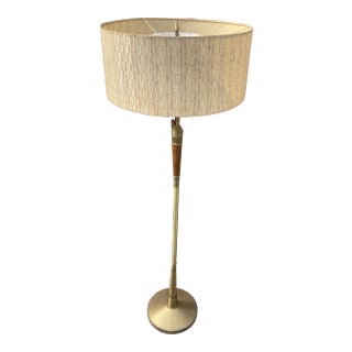 Mid Century Modern Brass and Walnut Floor Lamp For Sale