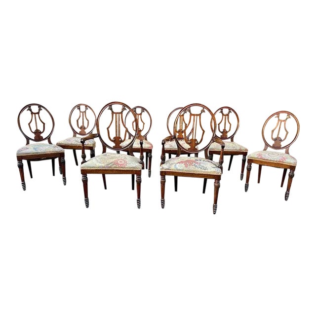 Set of 8 George III Style Mahogany Eagle Head Carved Dining Chairs, 19th Century For Sale