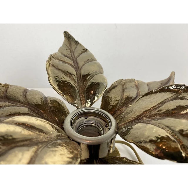 Willy Daro Belgian Brass Flower Wall Light by Willy Daro for Massive, 1970s For Sale - Image 4 of 17