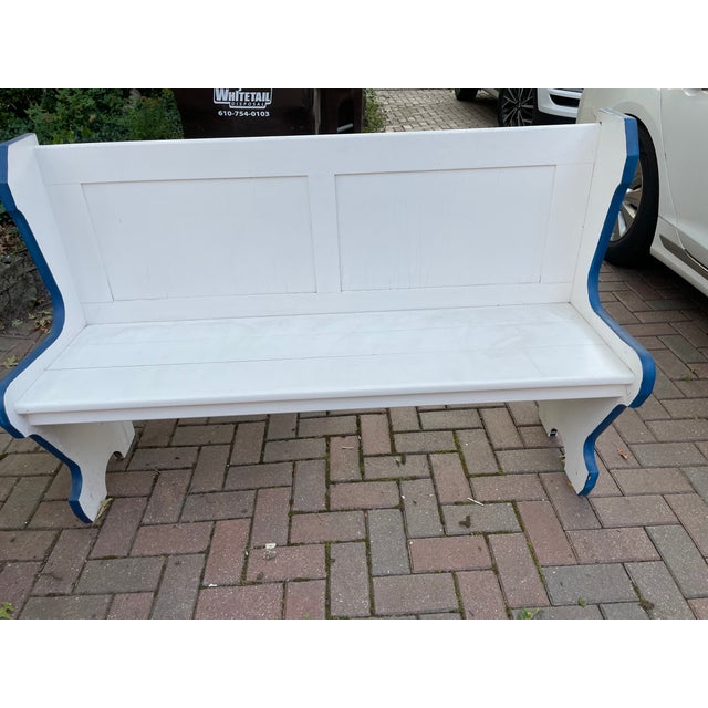 Farmhouse Vintage Painted Wooden Booth Benches, a Pair For Sale - Image 3 of 8