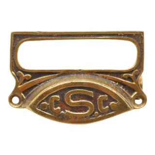 Antique c.s.c Brass Bin Drawer Pull With Label Slot For Sale