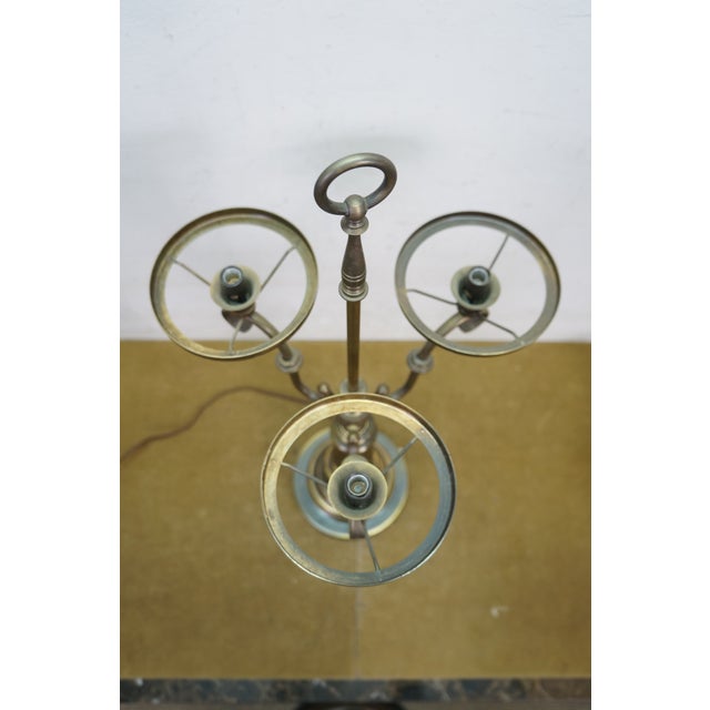 Metal Vintage Brass 3 Light Apothecary Pharmacy Student Hurricane Lamp 28" For Sale - Image 7 of 14