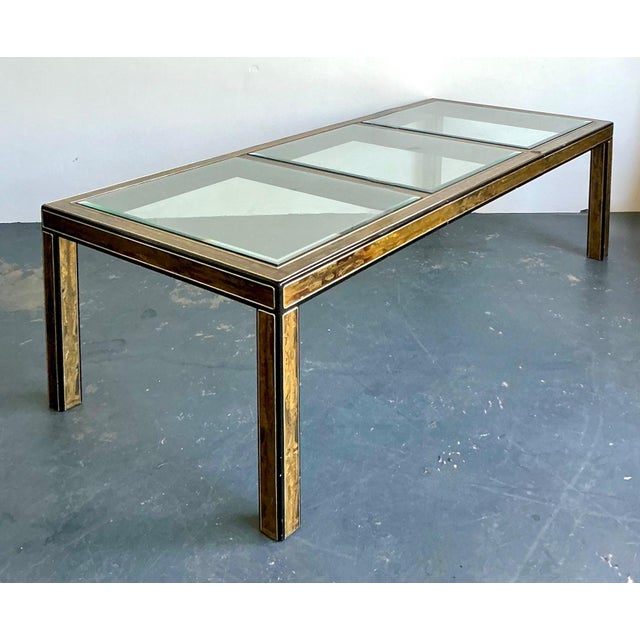 Vintage Acid Etched Brass and Glass Dining Table After Bernhard Rohne For Sale - Image 14 of 14