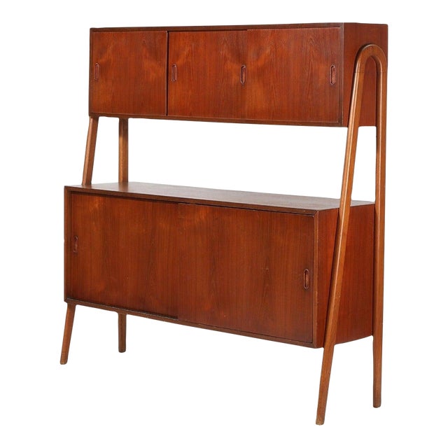 Mid 20th Century Atomic Double Tiered High Sideboard in Teak For Sale